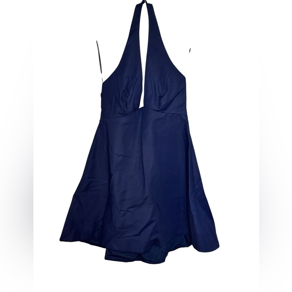 Halston Heritage Navy Blue Halter Flare Dress Size 8 - Picture 3 of 7